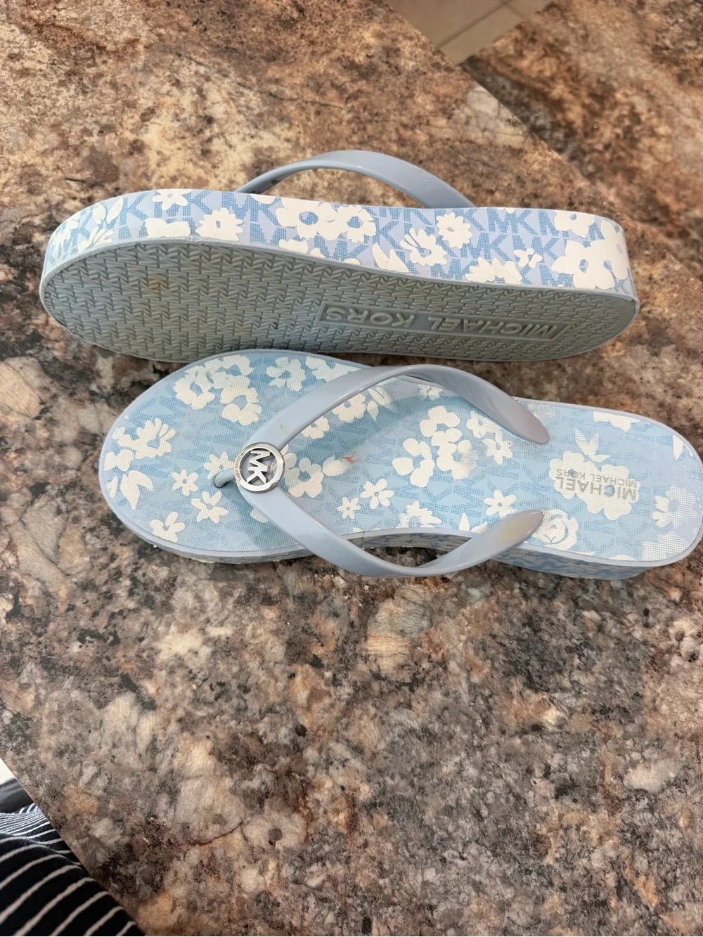 Michael Kors Light Blue Floral Platform Flip Flops